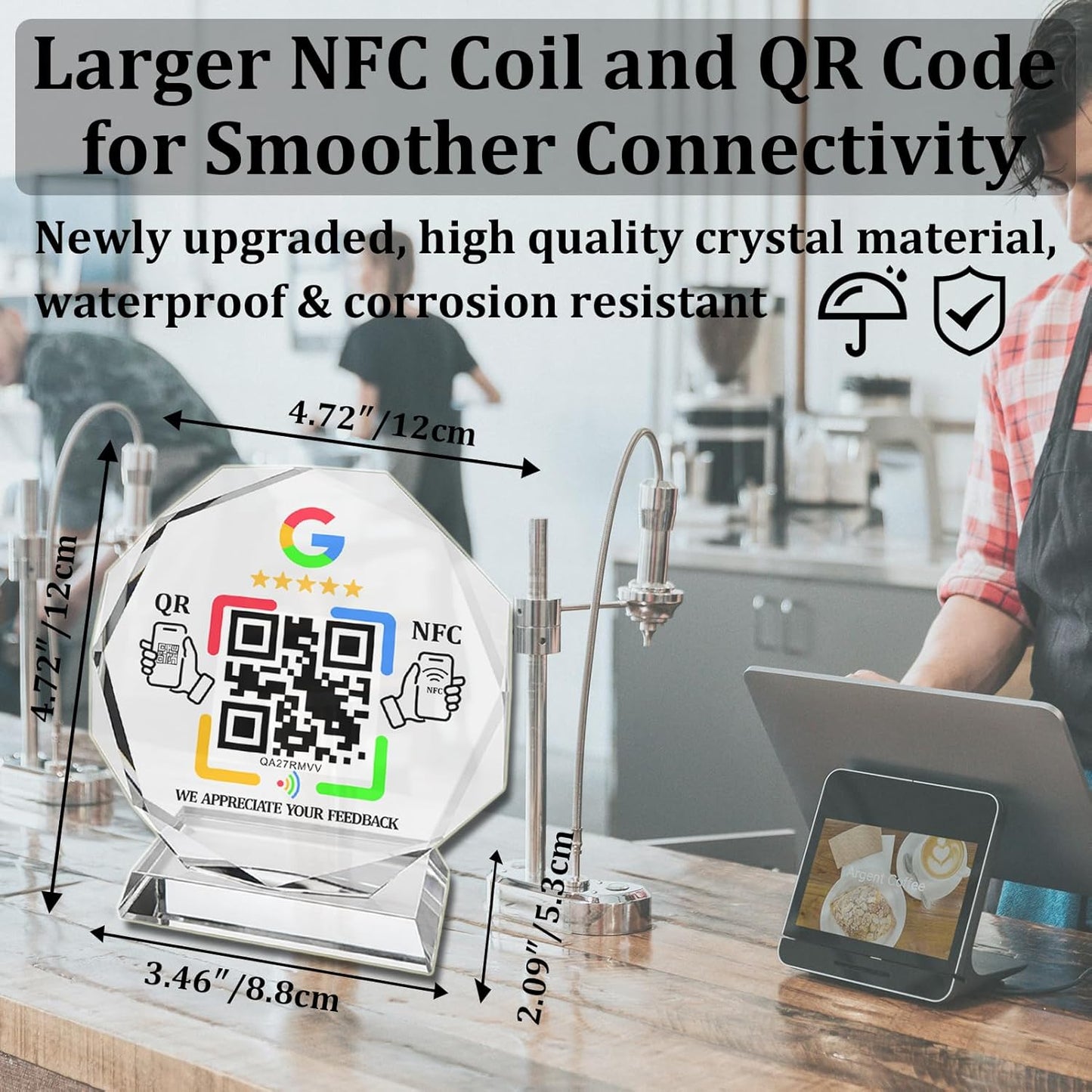 Octagonal Crystal NFC Stand – Google Reviews – No Monthly Fee – No App Needed