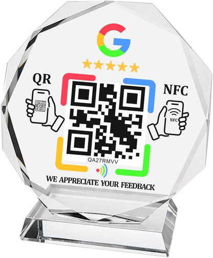Octagonal Crystal NFC Stand – Google Reviews – No Monthly Fee – No App Needed