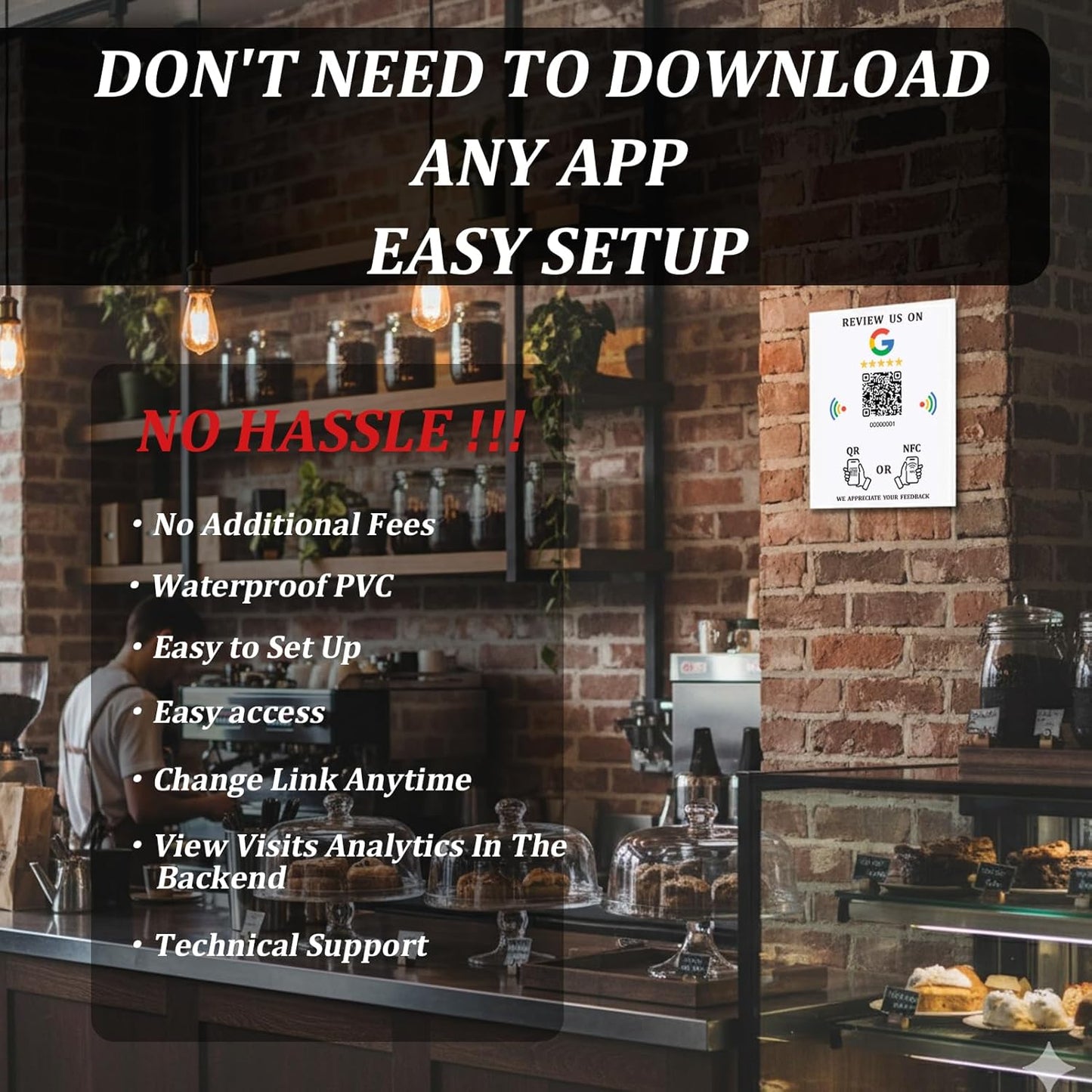 5.7" x 4.9" NFC Sticker – Payments, Reviews & Social – No Monthly Fee – Waterproof PVC