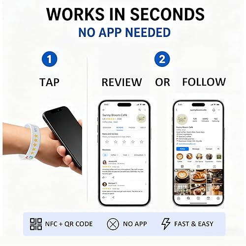 NFC Review Wristband – Google/Instagram/Facebook – No Monthly Fee – Waterproof