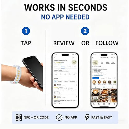 NFC Review Wristband – Google/Instagram/Facebook – No Monthly Fee – Waterproof