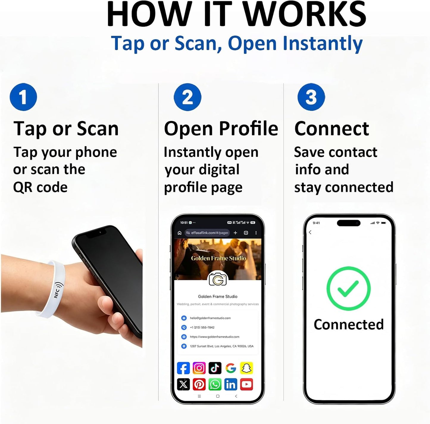 NFC Smart Wristband – Digital Business Card – No App, No Monthly Fee – Waterproof