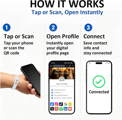 NFC Smart Wristband – Digital Business Card – No App, No Monthly Fee – Waterproof