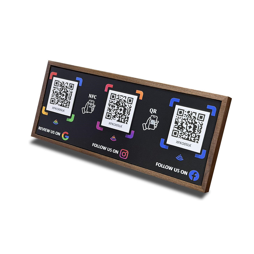 3-in-1 Walnut NFC Sign – Google/Instagram/Facebook – No Monthly Fee
