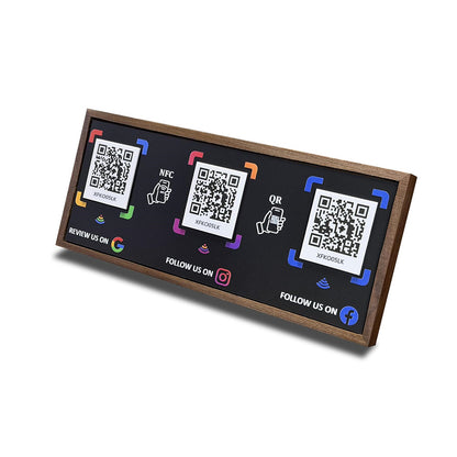 3-in-1 Walnut NFC Sign – Google/Instagram/Facebook – No Monthly Fee