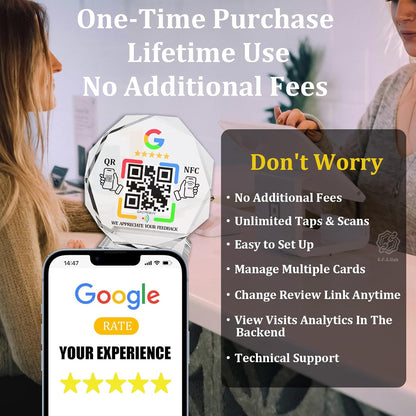 Octagonal Crystal NFC Stand – Google Reviews – No Monthly Fee – No App Needed