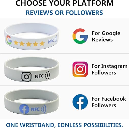 NFC Review Wristband – Google/Instagram/Facebook – No Monthly Fee – Waterproof