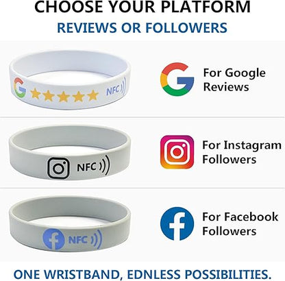 NFC Review Wristband – Google/Instagram/Facebook – No Monthly Fee – Waterproof