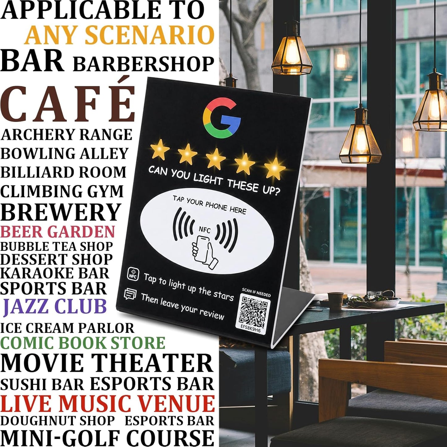 NFC Star Review Sign – Tap to Light Up & Review – No Battery Needed