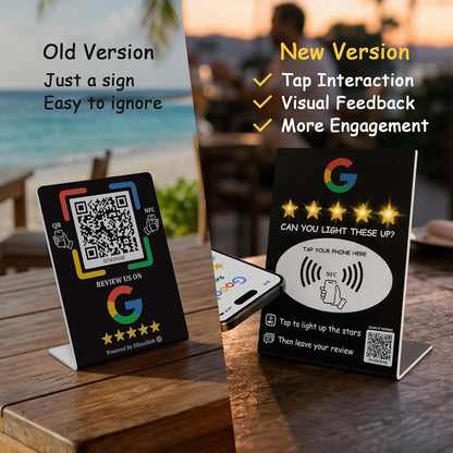 NFC Star Review Sign – Tap to Light Up & Review – No Battery Needed