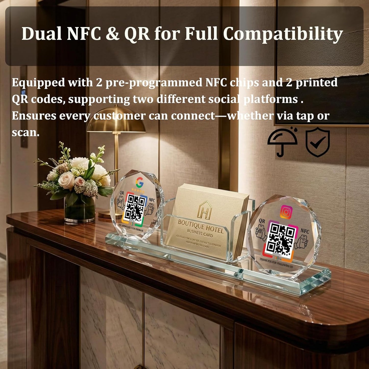 Crystal NFC Stand with Card Holder – Dual Platform – No App, No Monthly Fee