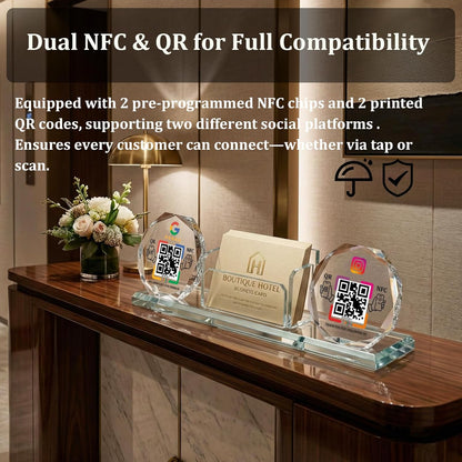 Crystal NFC Stand with Card Holder – Dual Platform – No App, No Monthly Fee
