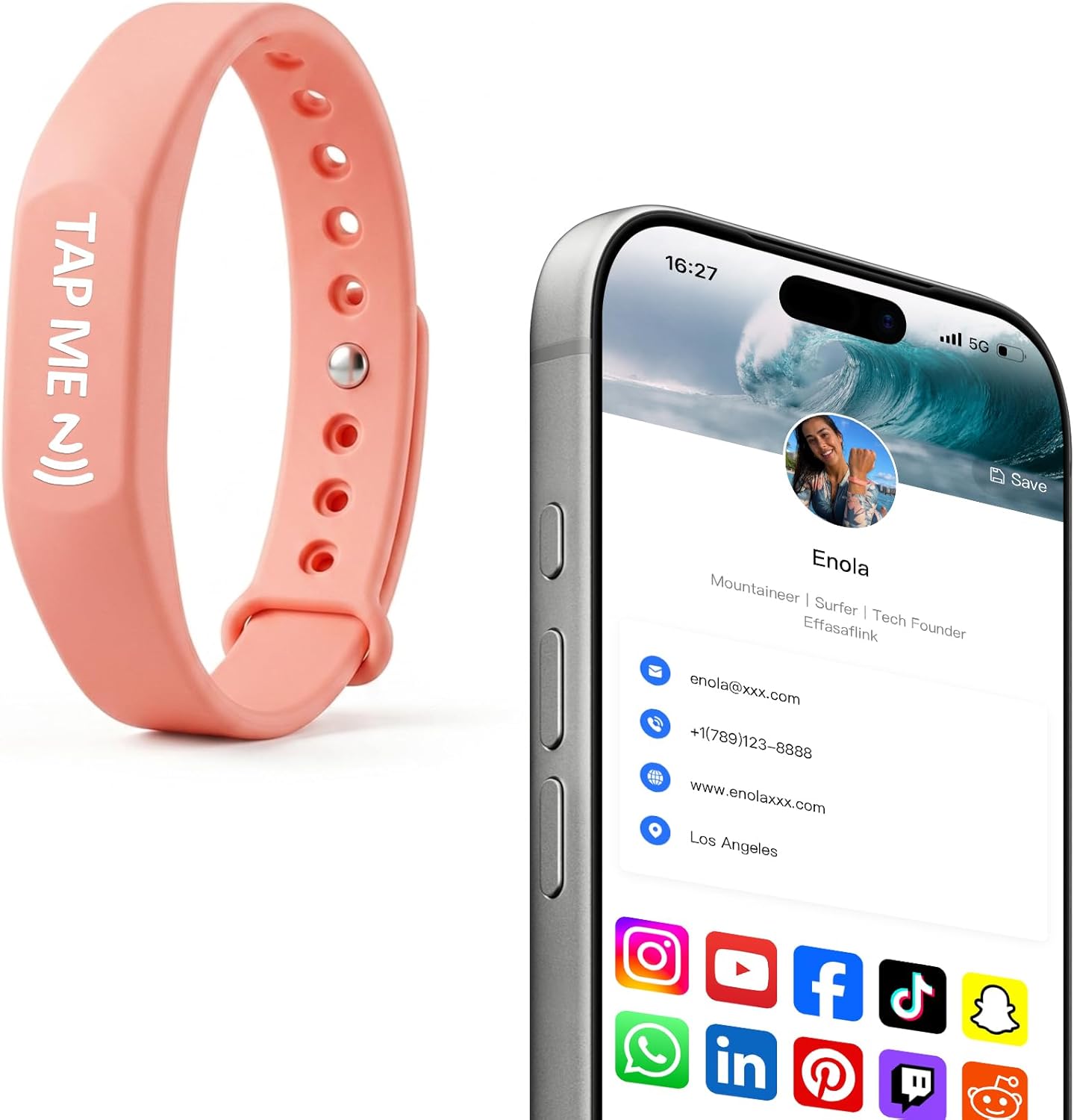 NFC Digital Business Card Wristband – Tap to Share – No Monthly Fee