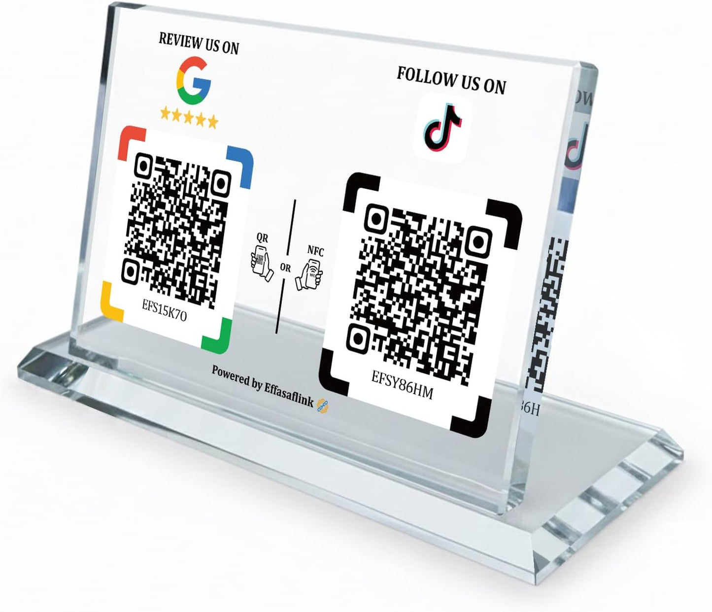 Dual NFC Crystal Stand – Choose 2 Functions – No App, No Subscription