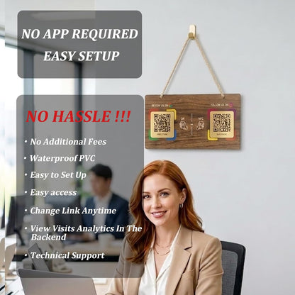 Large Wooden Style NFC Hanging Sign – Google Review & Social – No Monthly Fee – 11.8" x 5.9"