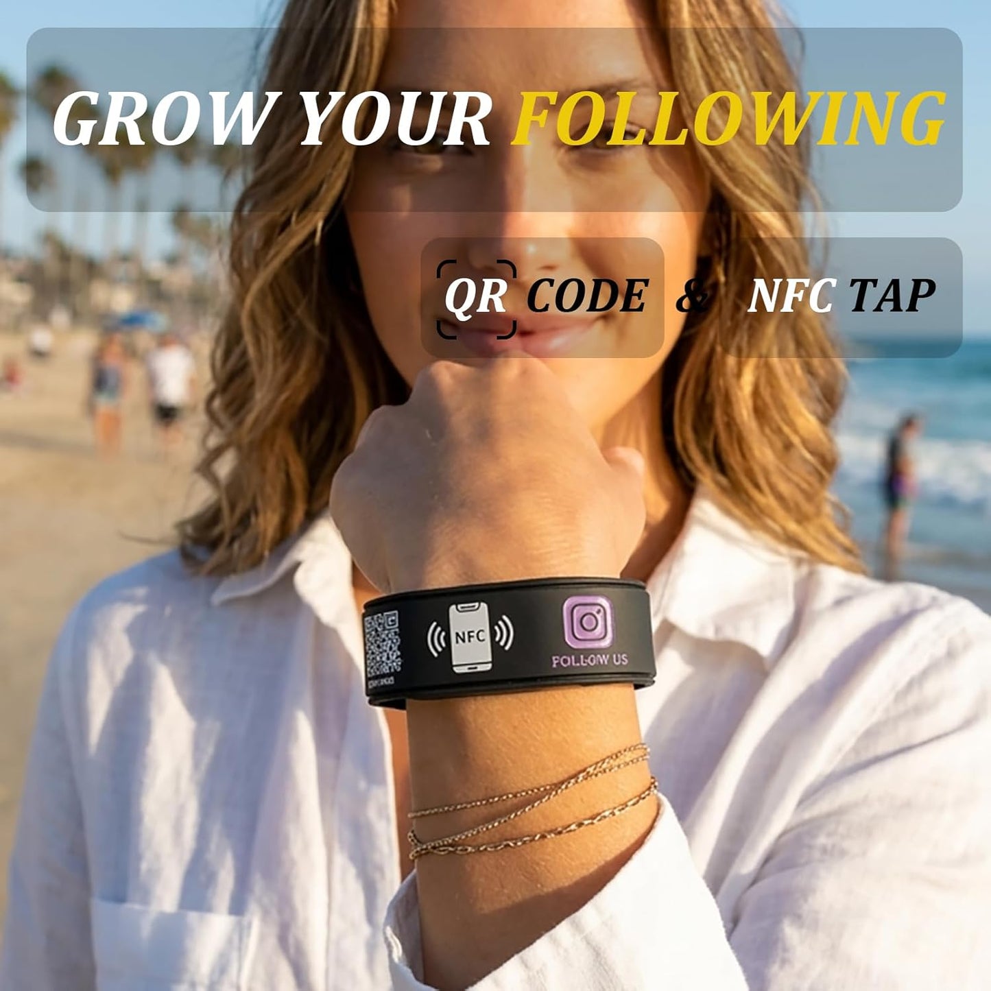 Double Layer NFC Social Wristband – Tap to Review & Follow – Rewritable – Analytics – Waterproof