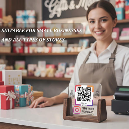 Wooden NFC Stand – Reviews, Social, Payment – No Monthly Fee - No App Needed