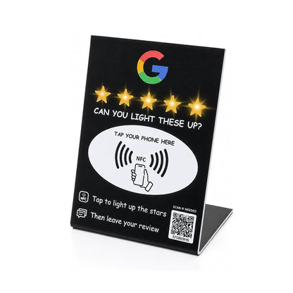 NFC Star Review Sign – Tap to Light Up & Review – No Battery Needed