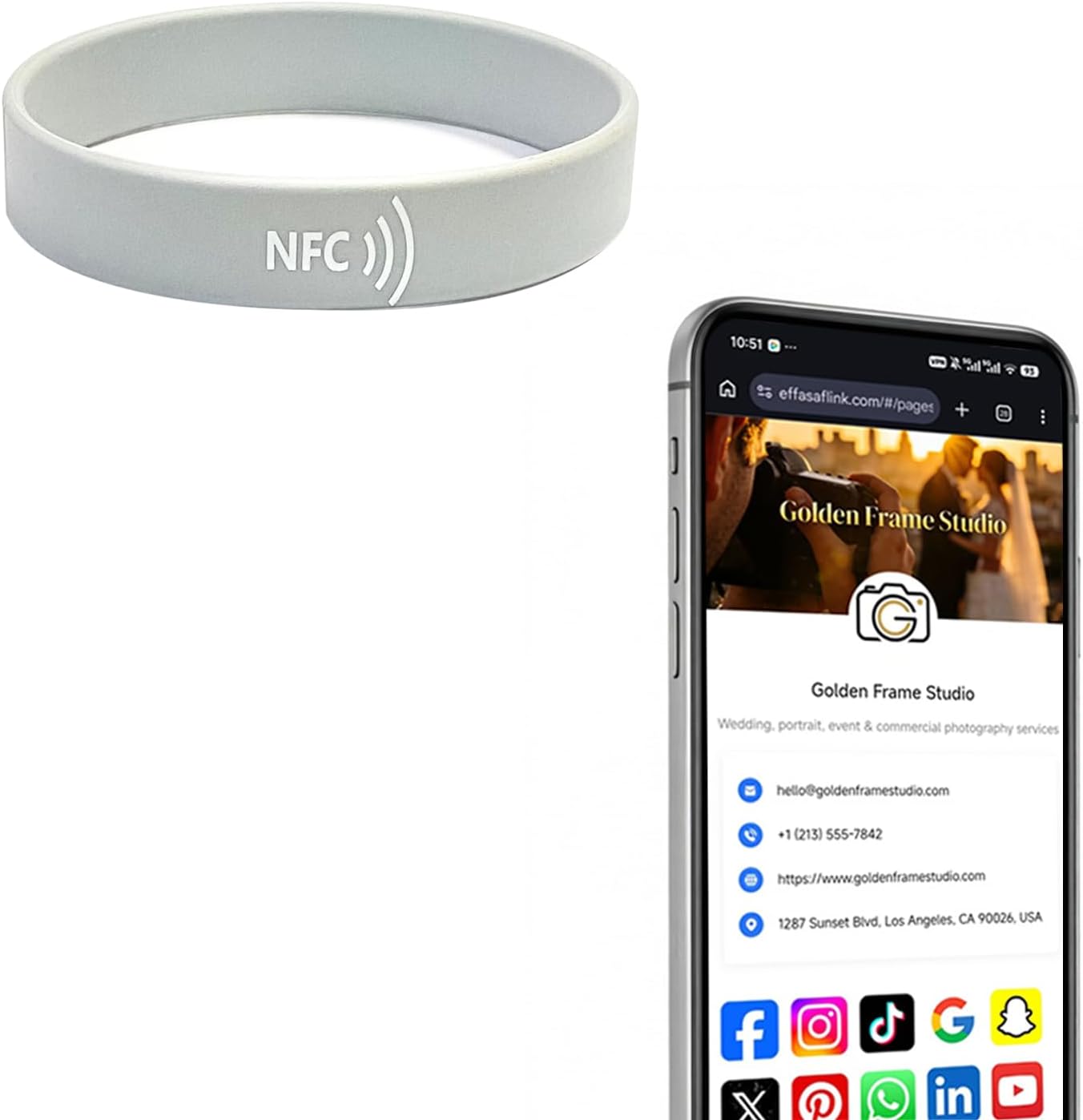 NFC Smart Wristband – Digital Business Card – No App, No Monthly Fee – Waterproof