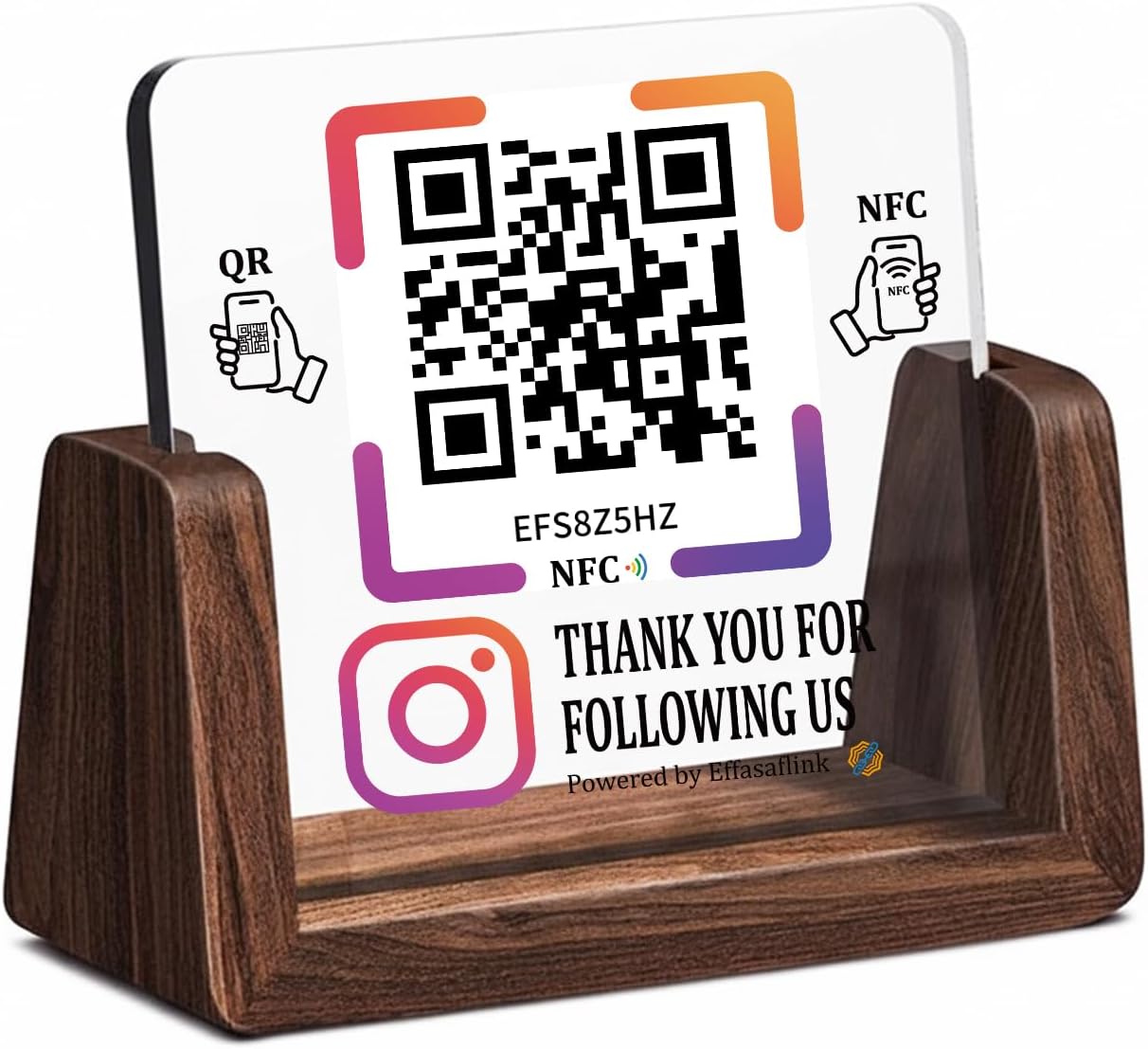 Wooden NFC Stand – Reviews, Social, Payment – No Monthly Fee - No App Needed