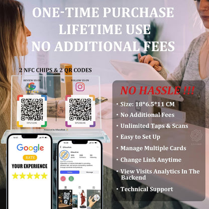Dual NFC Crystal Stand – Choose 2 Functions – No App, No Subscription
