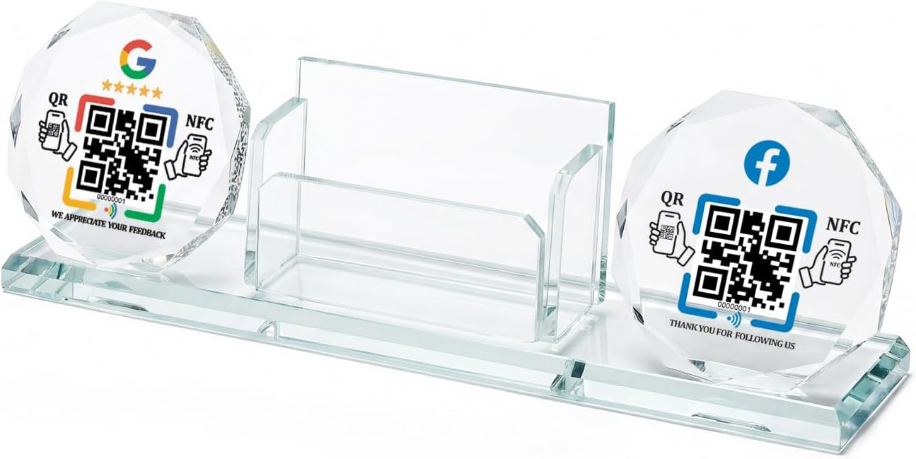 Crystal NFC Stand with Card Holder – Dual Platform – No App, No Monthly Fee
