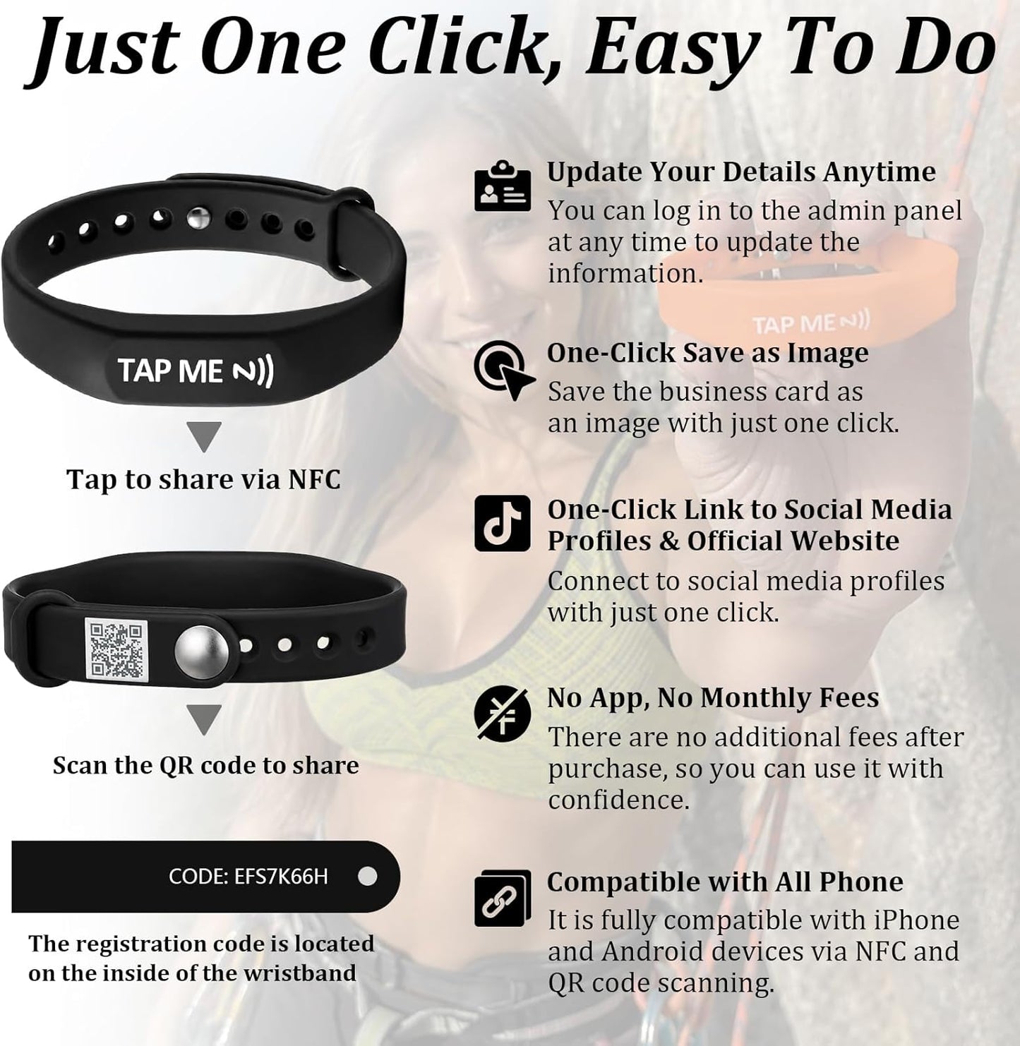 NFC Digital Business Card Wristband – Tap to Share – No Monthly Fee