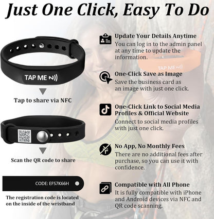 NFC Digital Business Card Wristband – Tap to Share – No Monthly Fee