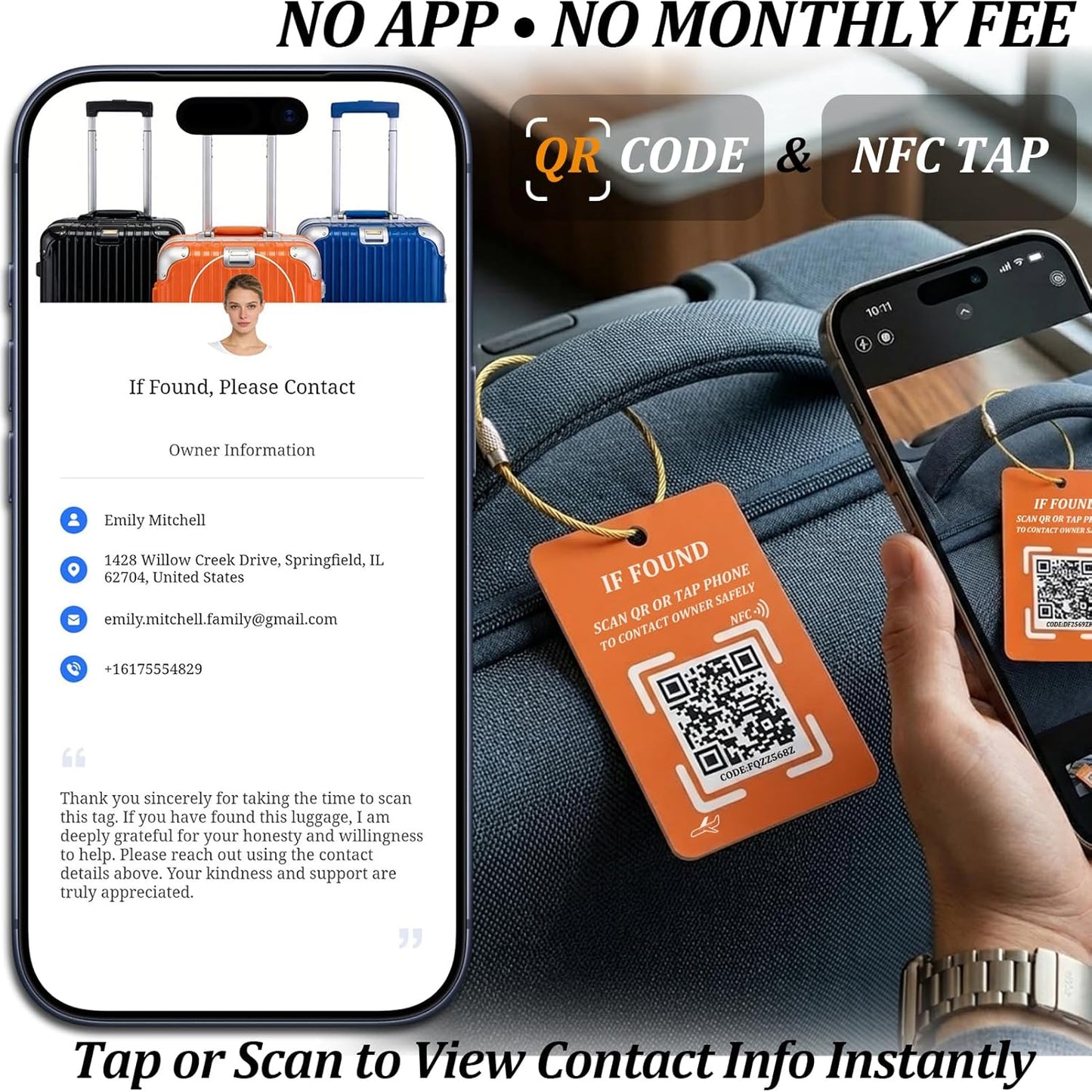 Smart NFC & QR Luggage Tag – Find My Bag Tracker – No App, No Subscription