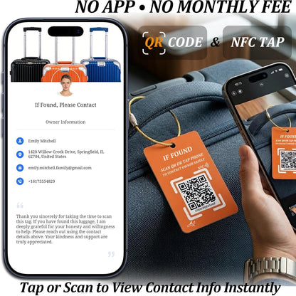Smart NFC & QR Luggage Tag – Find My Bag Tracker – No App, No Subscription