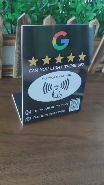 NFC Star Review Sign – Tap to Light Up & Review – No Battery Needed