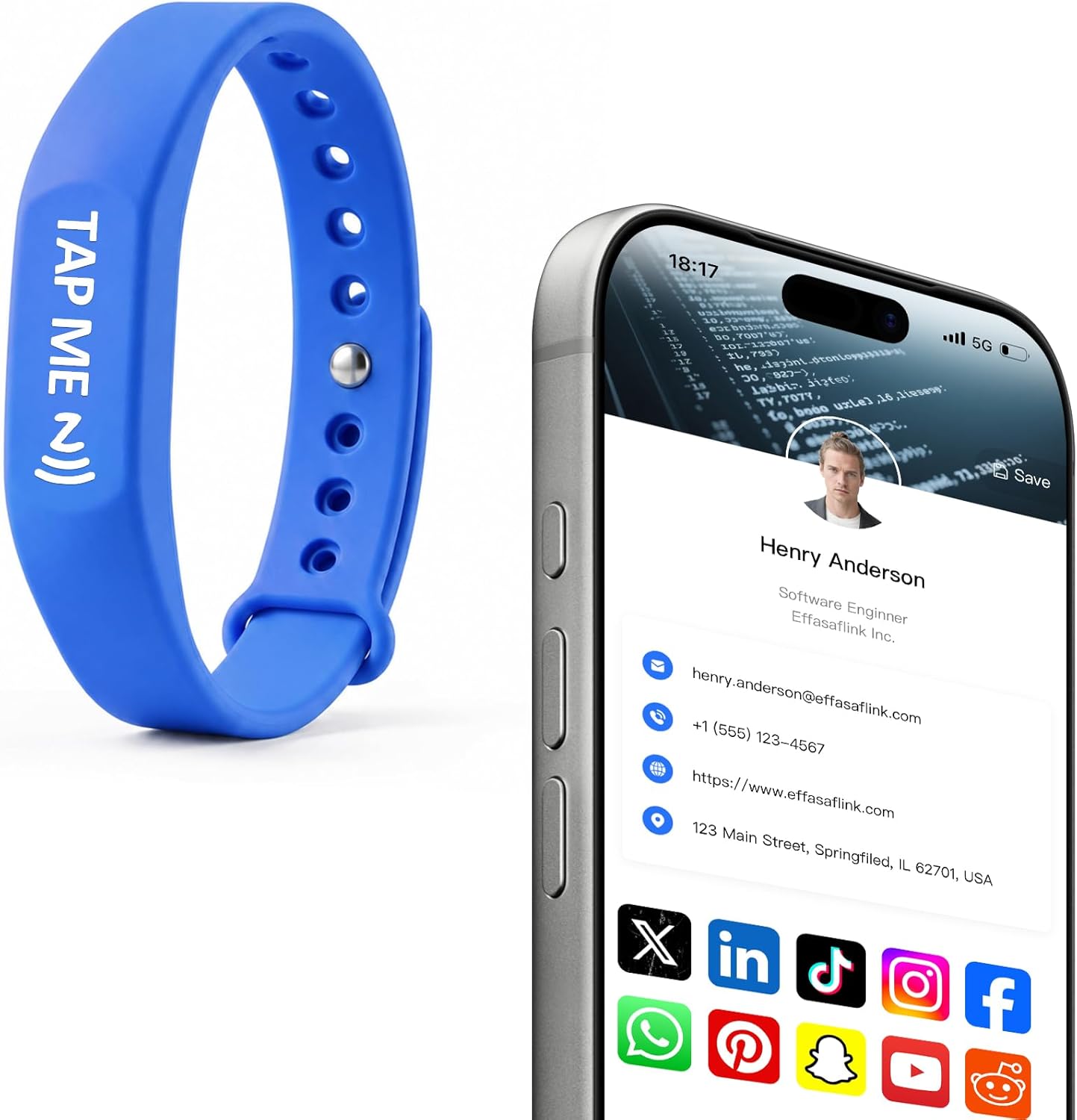 NFC Digital Business Card Wristband – Tap to Share – No Monthly Fee
