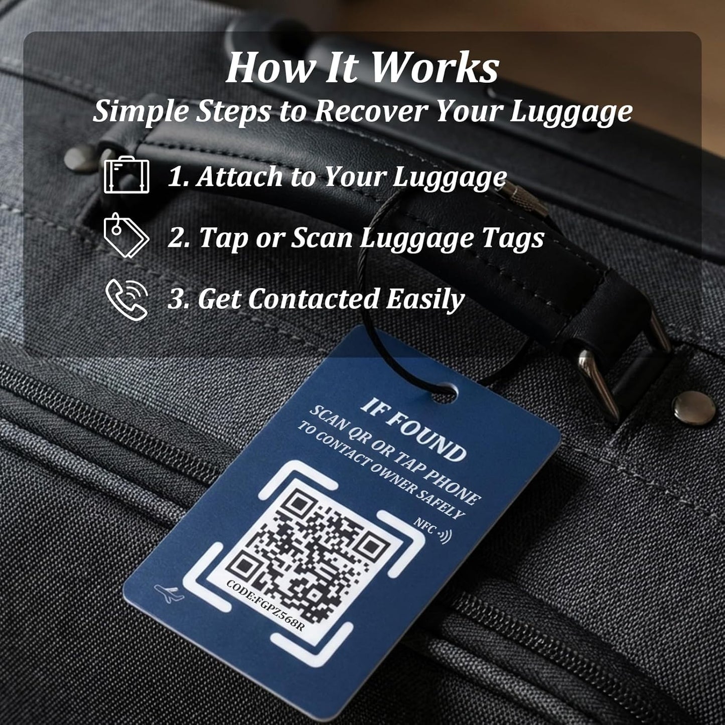 Smart NFC & QR Luggage Tag – Find My Bag Tracker – No App, No Subscription