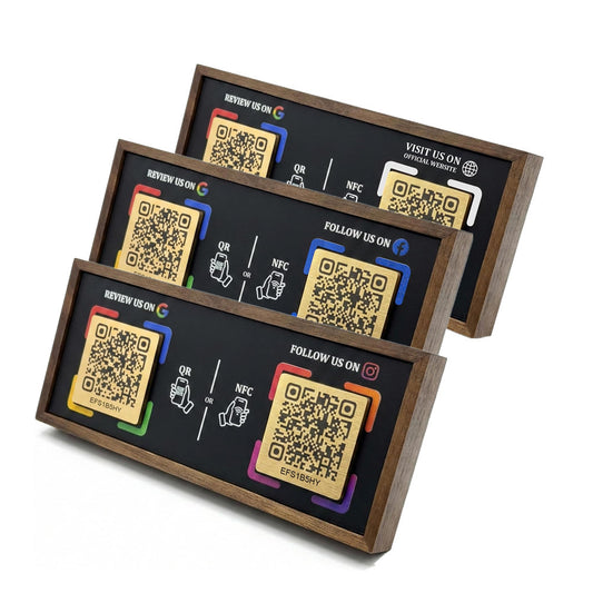 Dual NFC Walnut Stand – Google Review + Social/Website – No App Needed