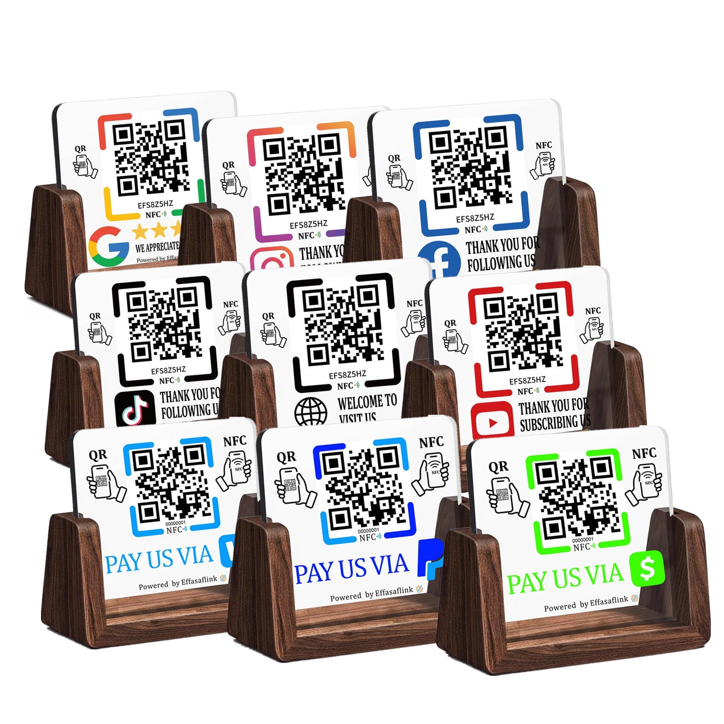 Wooden NFC Stand – Reviews, Social, Payment – No Monthly Fee - No App Needed