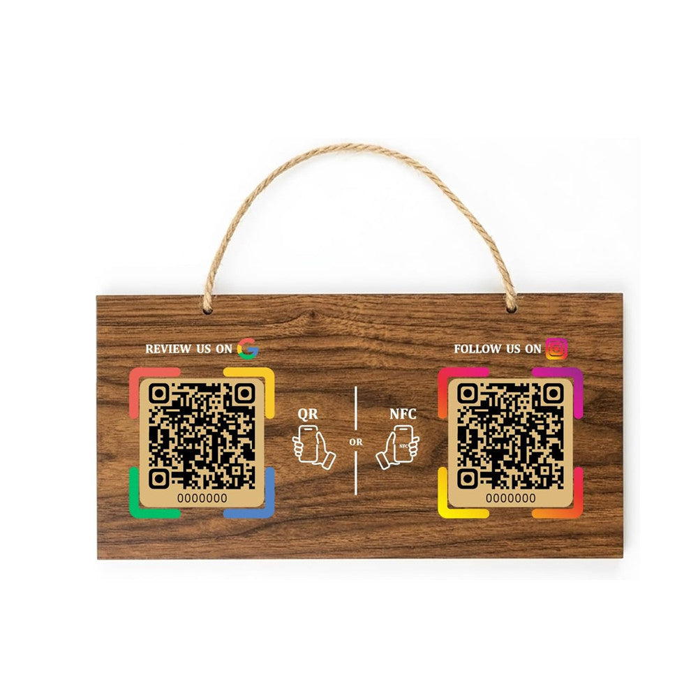 Large Wooden Style NFC Hanging Sign – Google Review & Social – No Monthly Fee – 11.8" x 5.9"