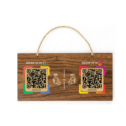 Large Wooden Style NFC Hanging Sign – Google Review & Social – No Monthly Fee – 11.8" x 5.9"