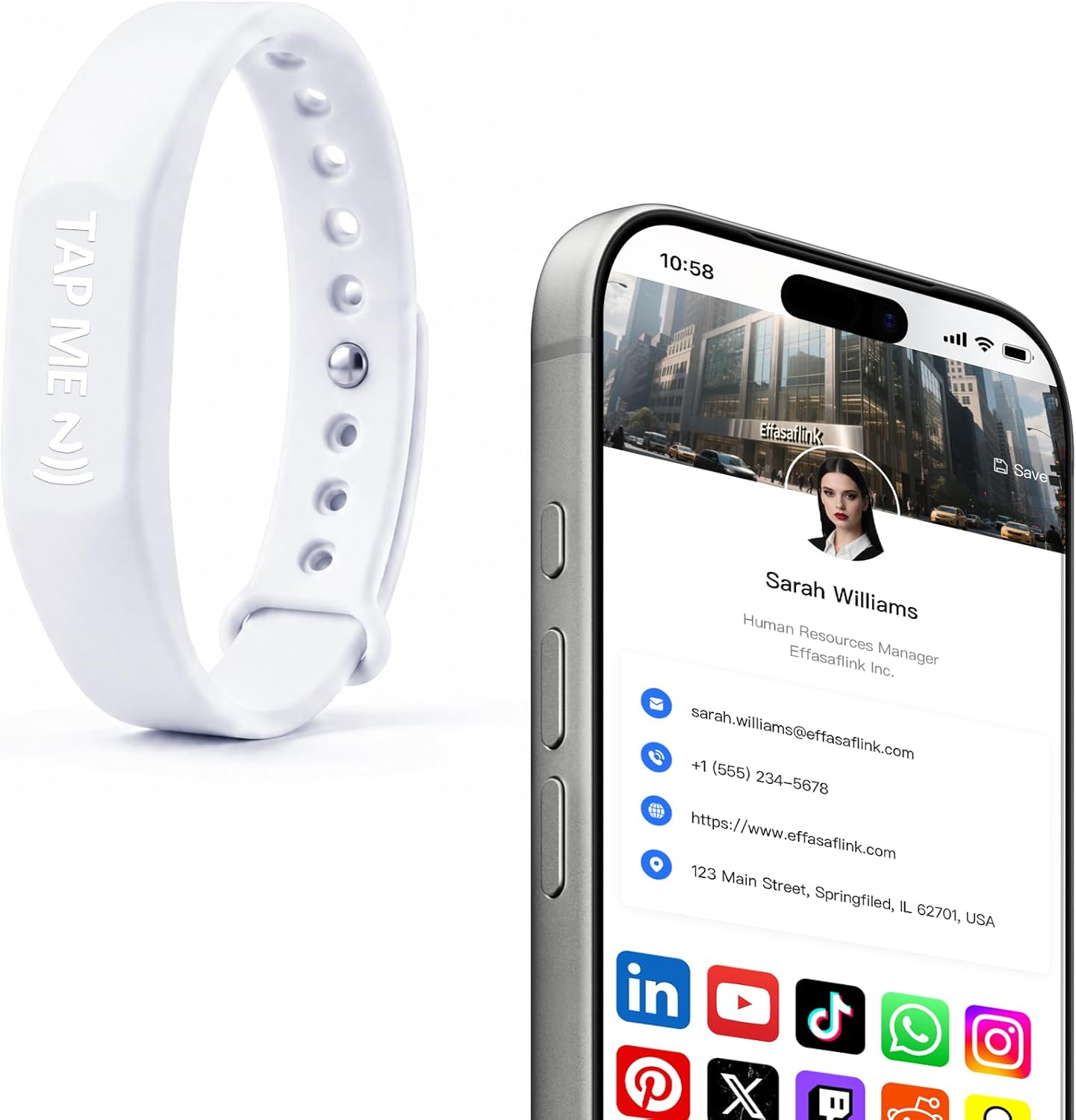 NFC Digital Business Card Wristband – Tap to Share – No Monthly Fee