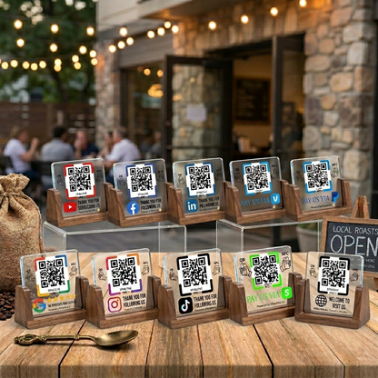 Wooden NFC Stand – Reviews, Social, Payment – No Monthly Fee - No App Needed