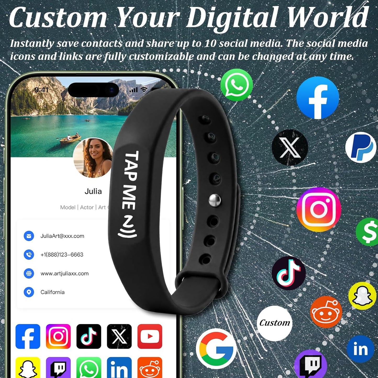 NFC Digital Business Card Wristband – Tap to Share – No Monthly Fee