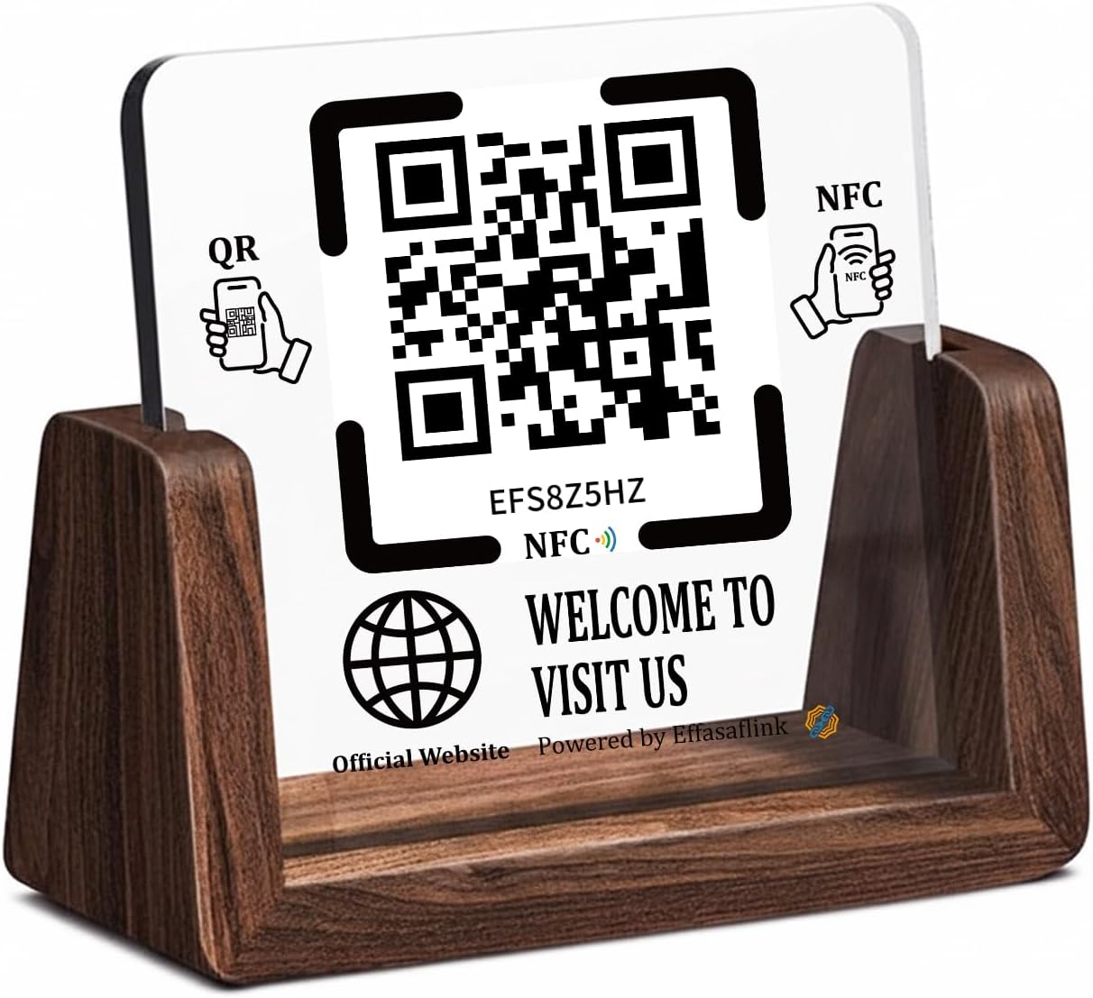 Wooden NFC Stand – Reviews, Social, Payment – No Monthly Fee - No App Needed